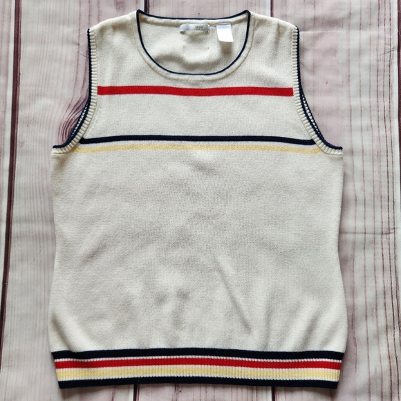 Liz Claiborne Sweaters - LizGolf By Liz Claiborne Sleeveless Sweater Vest Cream Stripe | Women's Size L